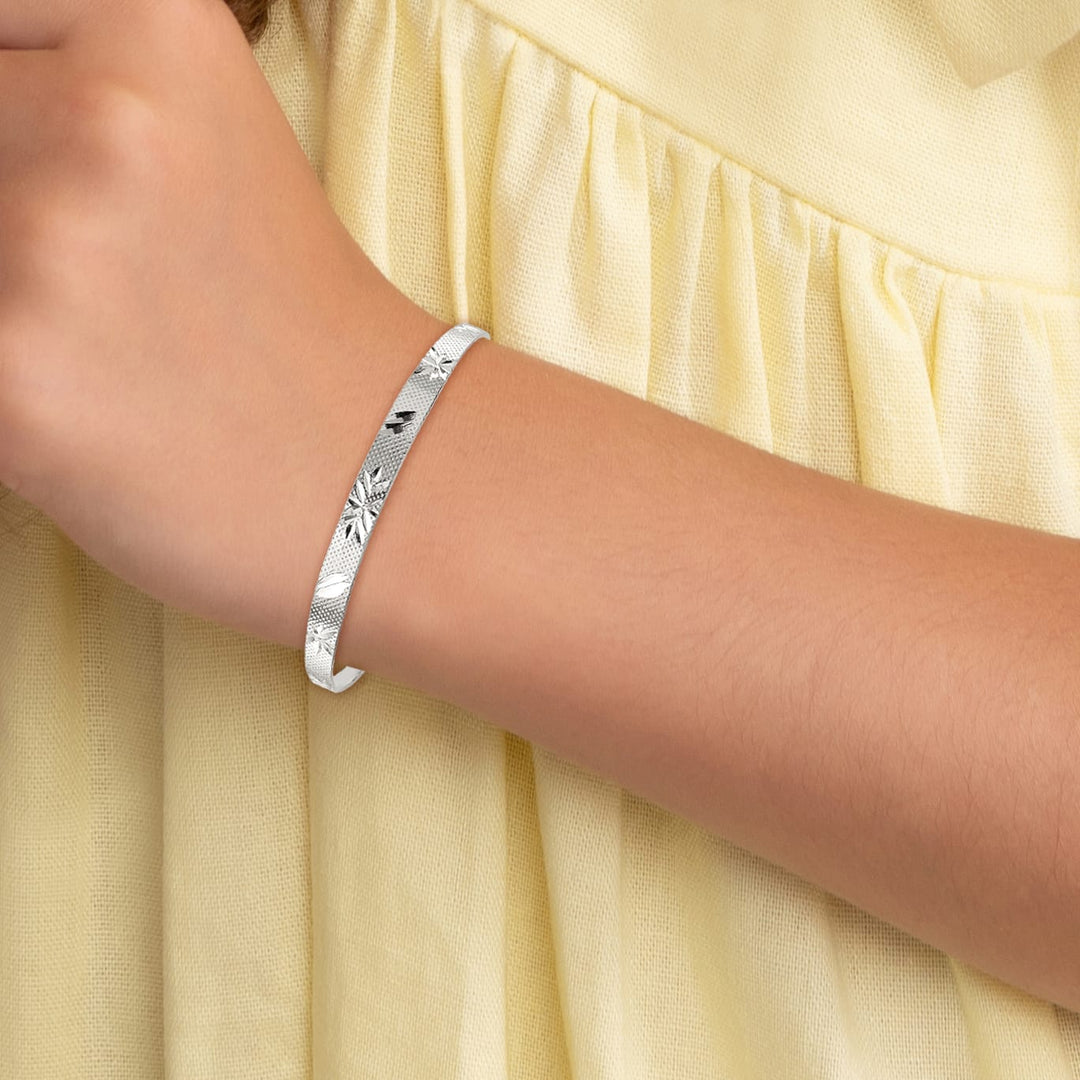 Sterling Silver D.C. and Textured Bells Adjustable Bangle Bracelet