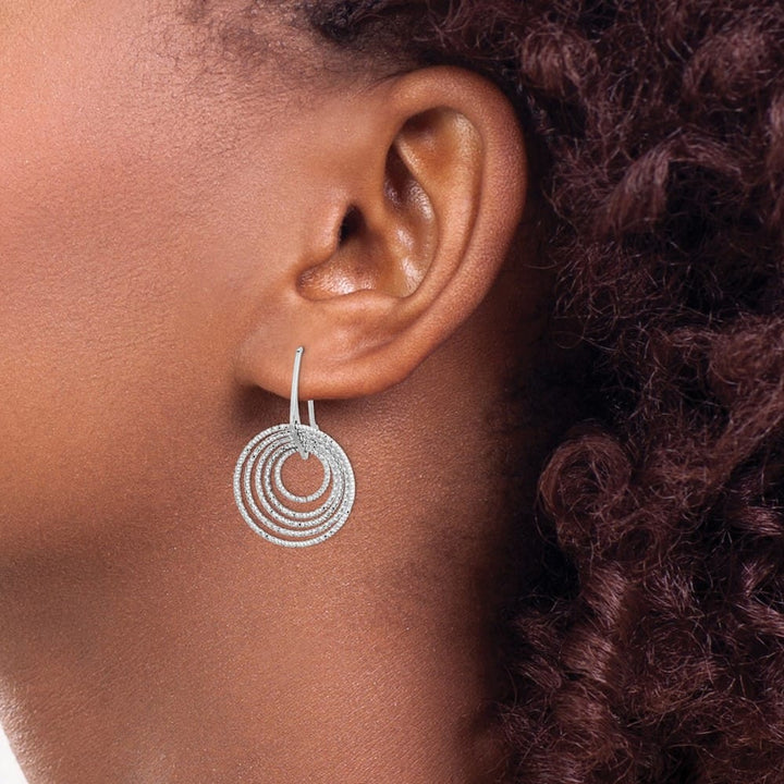 Sterling Silver D.C. Circles Dangle 31 x 20 mm Earrings, view 3 of 4