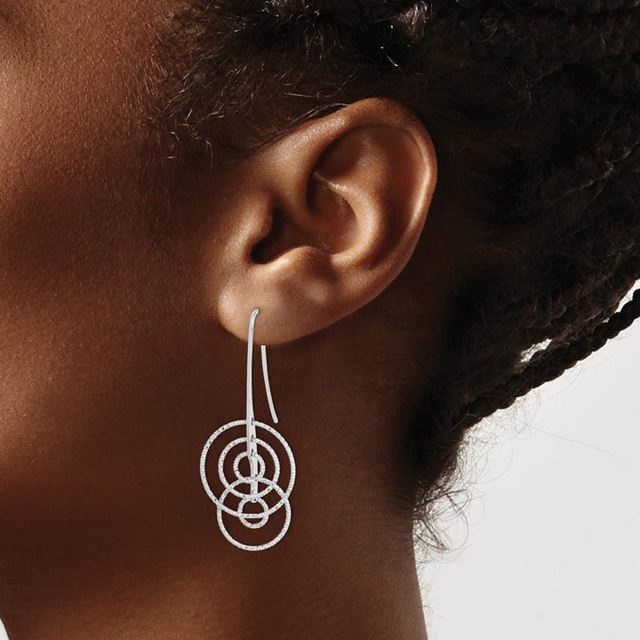 Sterling Silver D.C. Circles Dangle 50 x 20 mm Earrings, view 3 of 4
