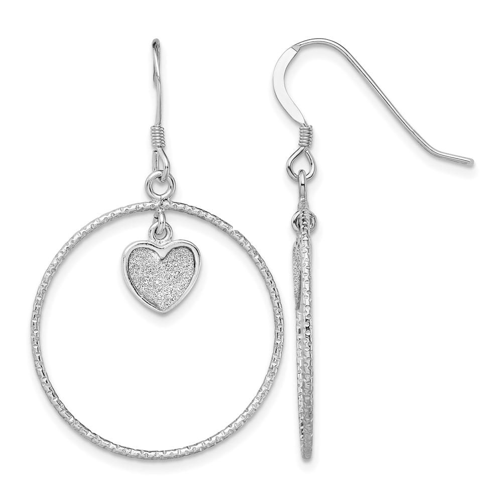 Sterling Silver D.C. Enamel Glitter Fabric Heart in Circle Earrings, view 1 of 4