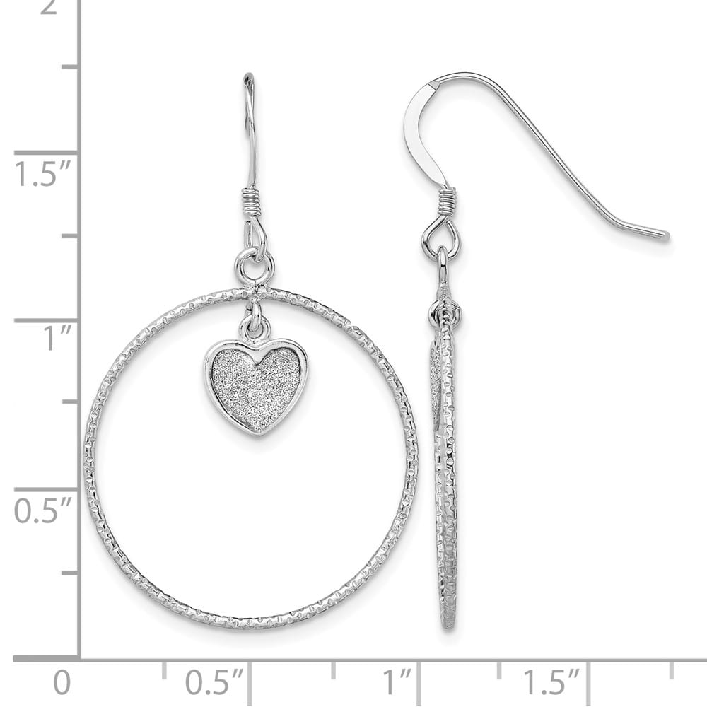 Sterling Silver D.C. Enamel Glitter Fabric Heart in Circle Earrings, view 4 of 4