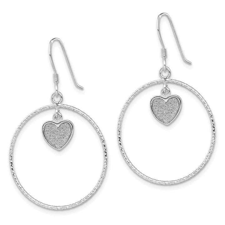 Sterling Silver D.C. Enamel Glitter Fabric Heart in Circle Earrings, view 2 of 4
