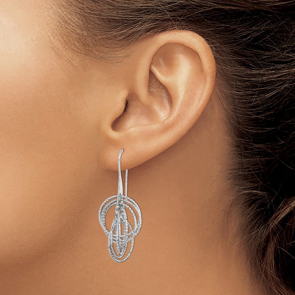 Sterling Silver D.C. Fancy Intertwined Circles Dangle Earrings, view 3 of 4