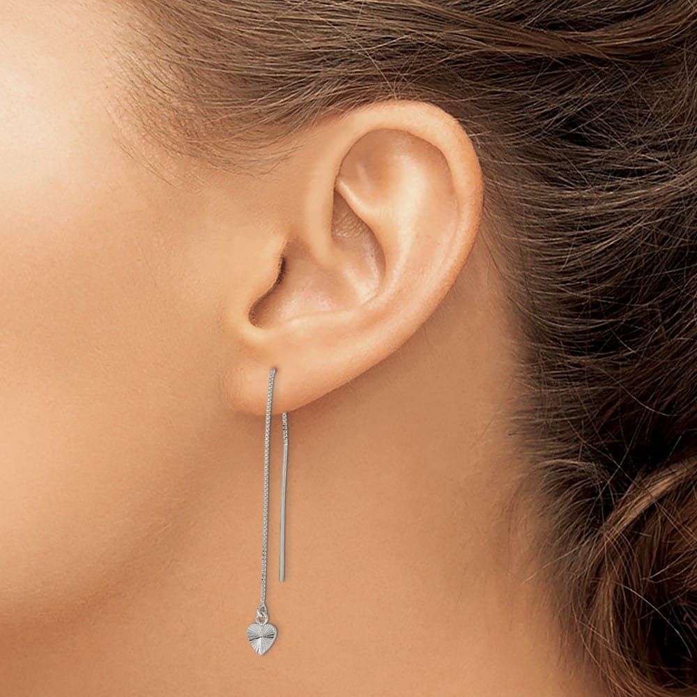 Sterling Silver D.C. Heart Dangle Threader Earrings