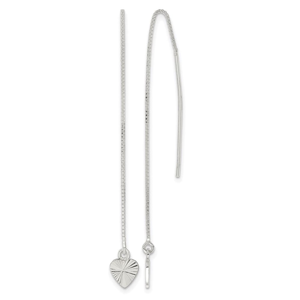 Sterling Silver D.C. Heart Dangle Threader Earrings