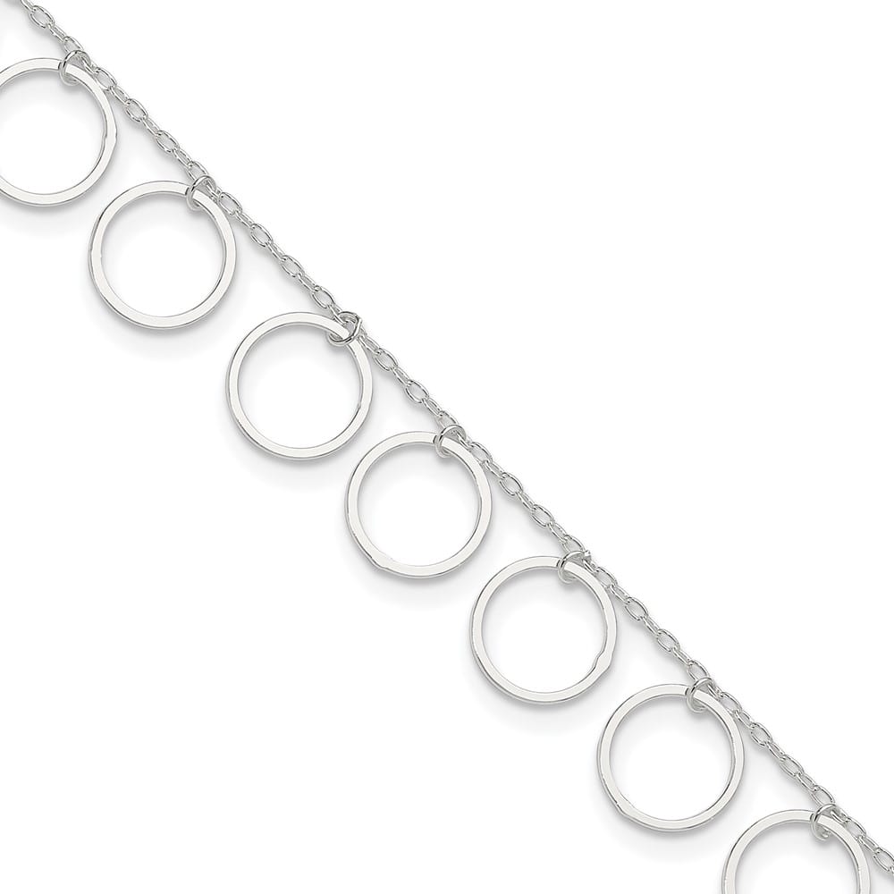 Sterling Silver Dangle Circles Anklet — .925 sterling silver, 10 inches long, 12 mm wide, spring ring clasp, 3.22 g