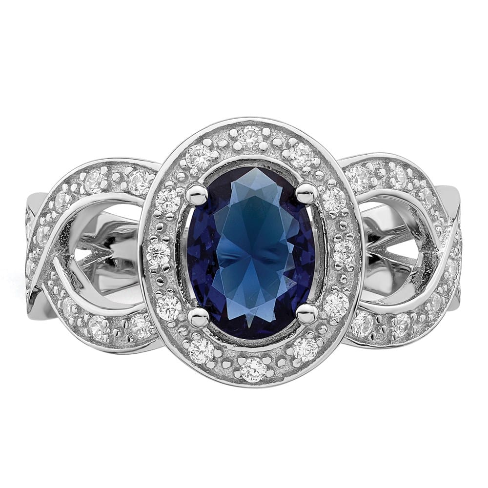 Sterling Silver Dark Blue Glass and CZ Ring