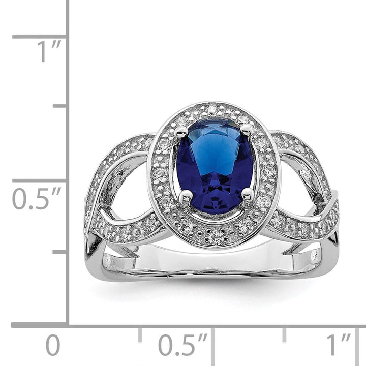 Sterling Silver Dark Blue Glass and CZ Ring