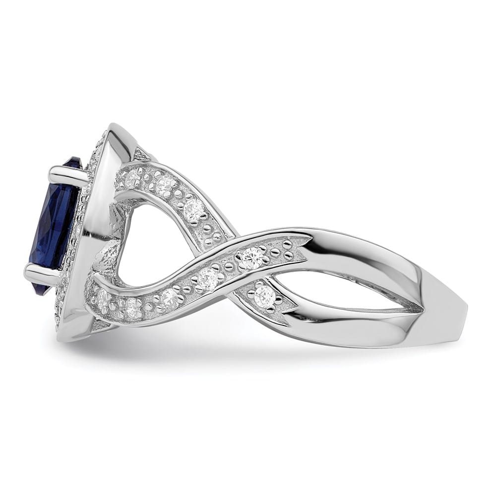 Sterling Silver Dark Blue Glass and CZ Ring