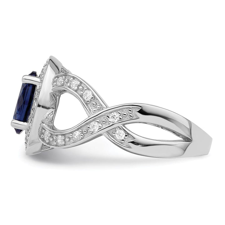 Sterling Silver Dark Blue Glass and CZ Ring