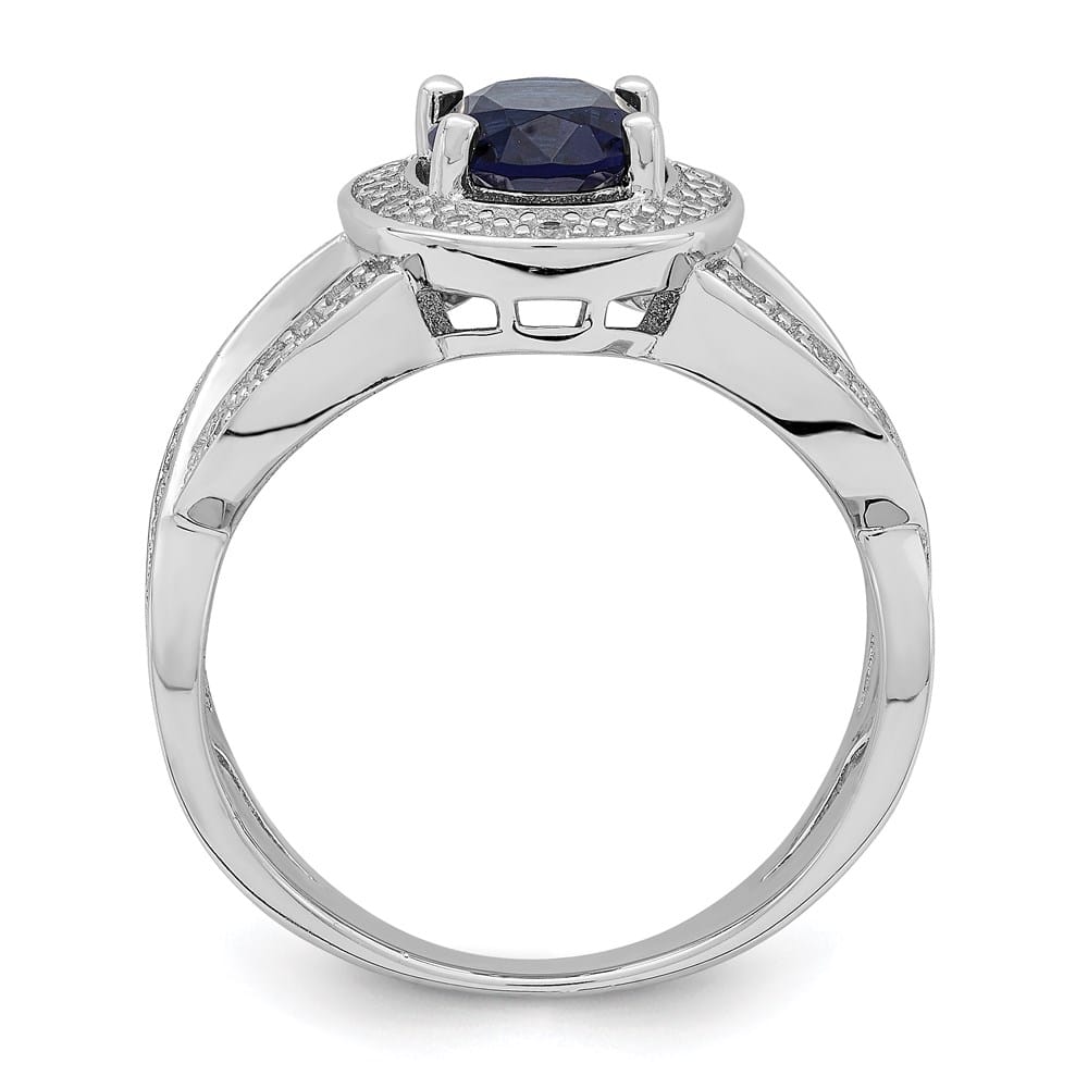 Sterling Silver Dark Blue Glass and CZ Ring