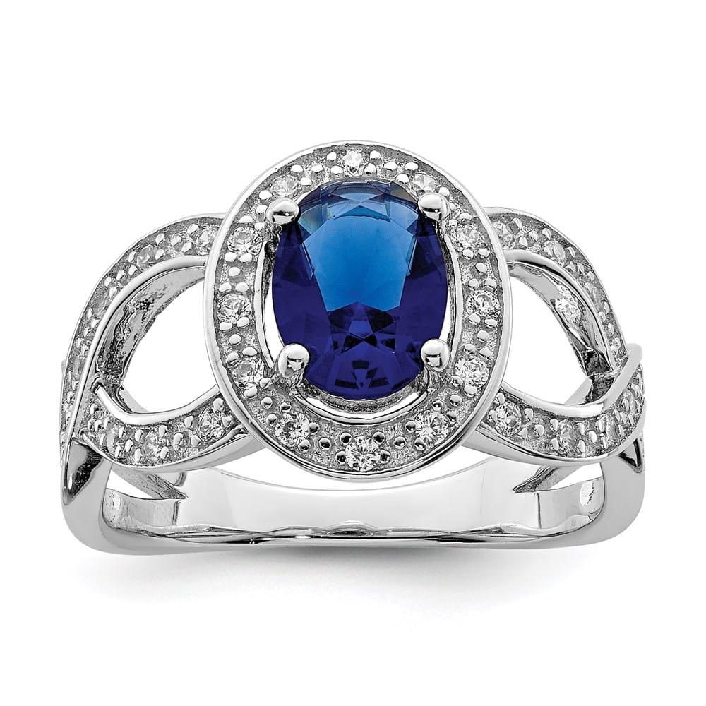 Sterling Silver Dark Blue Glass and CZ Ring