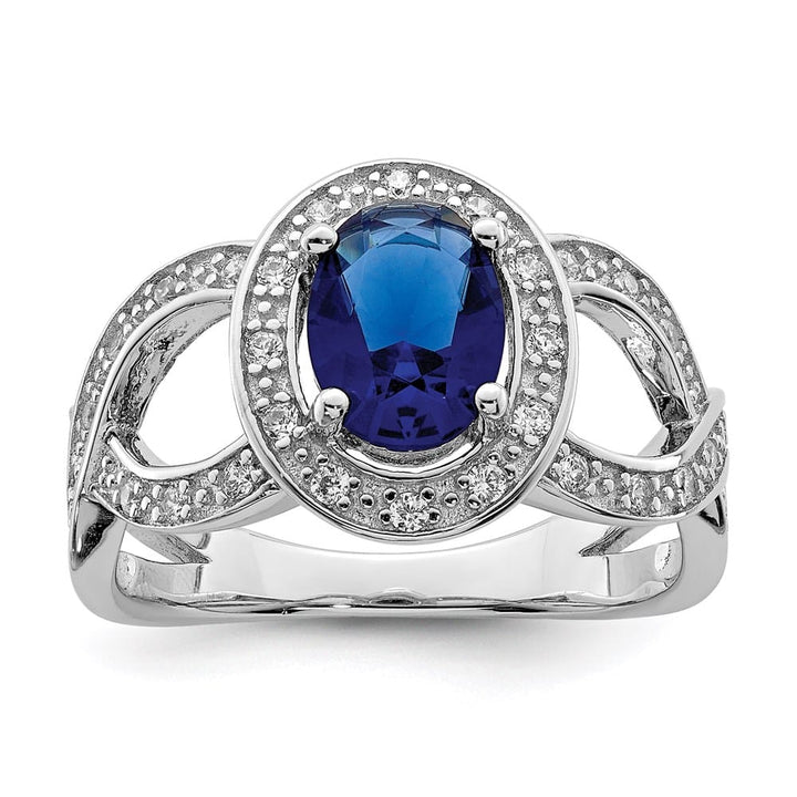 Sterling Silver Dark Blue Glass and CZ Ring