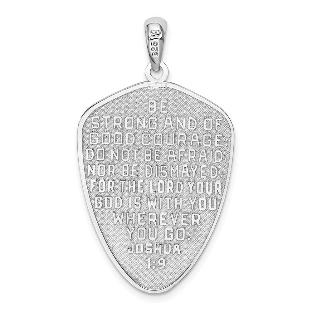 Sterling Silver De-Ani Cross Shield Joshua 1:9 Reverse Pendant