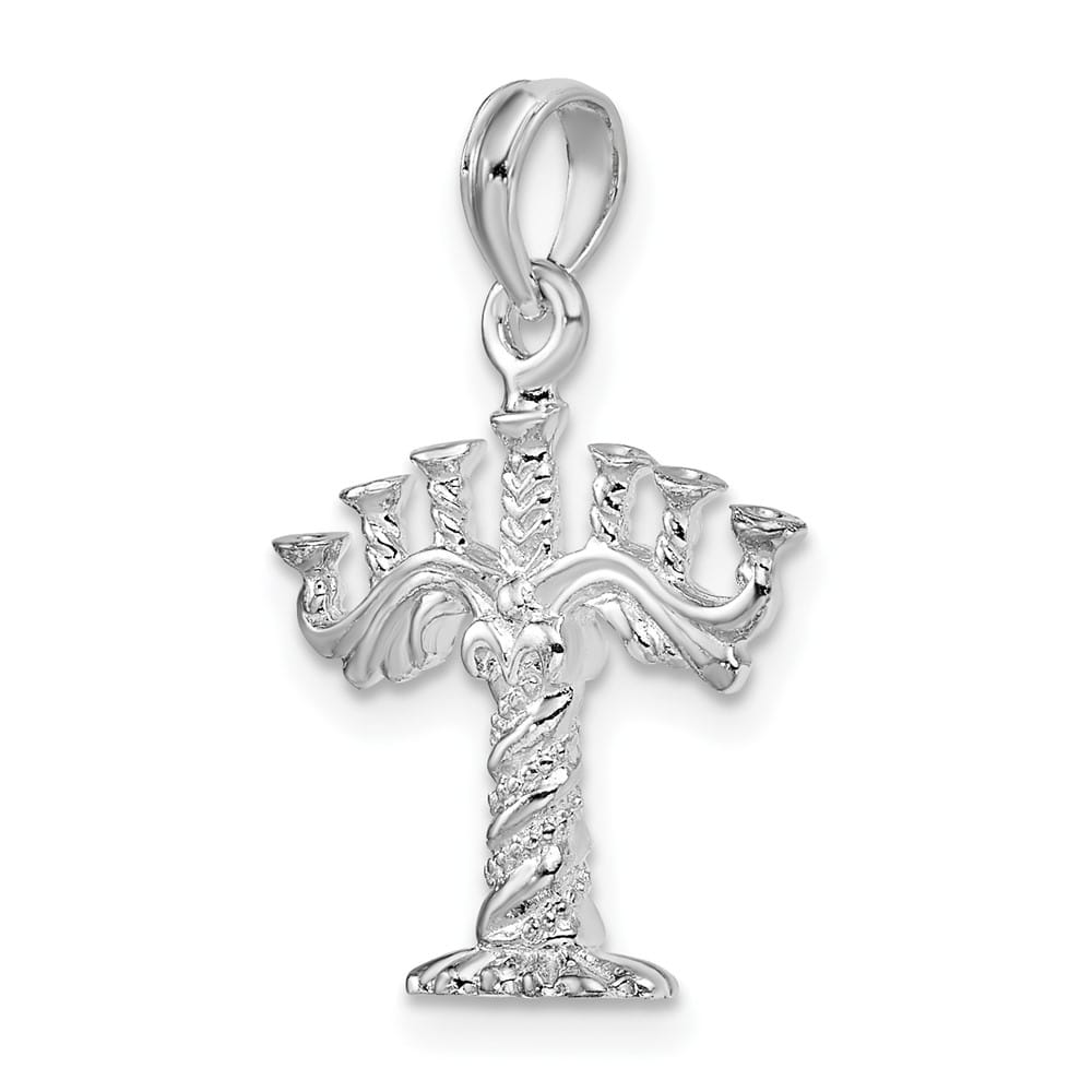 Sterling Silver De-Ani Polished and Textured 3-D Menorah Pendant
