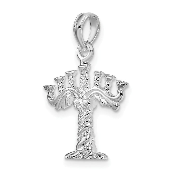 Sterling Silver De-Ani Polished and Textured 3-D Menorah Pendant