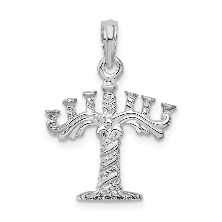 Sterling Silver De-Ani Polished and Textured 3-D Menorah Pendant