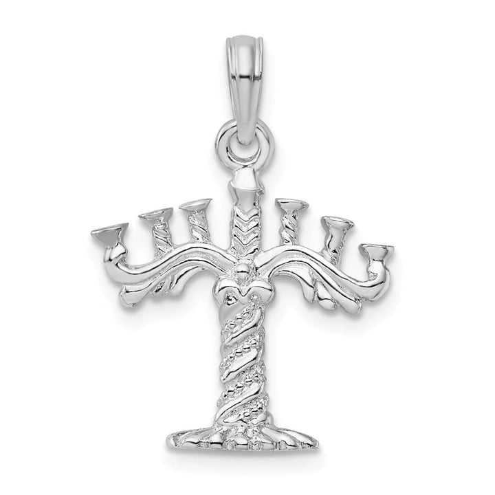 Sterling Silver De-Ani Polished and Textured 3-D Menorah Pendant