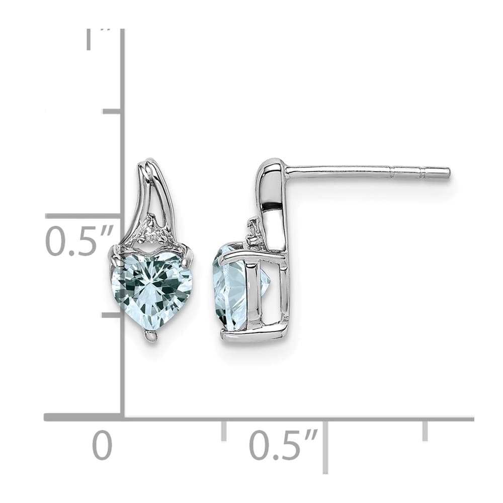 Sterling Silver Dia. Aquamarine Heart Post Earrings, view 4 of 4