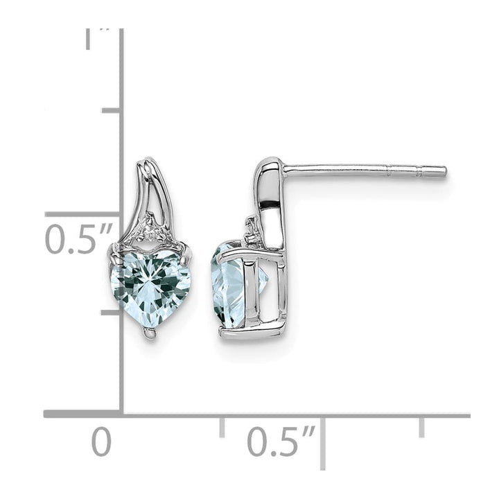 Sterling Silver Dia. Aquamarine Heart Post Earrings, view 4 of 4
