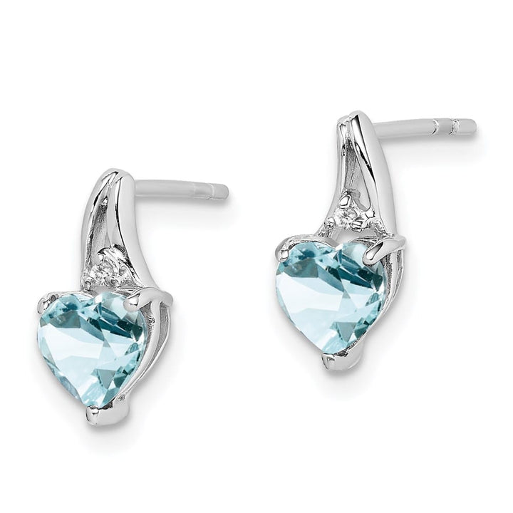Sterling Silver Dia. Aquamarine Heart Post Earrings, view 2 of 4