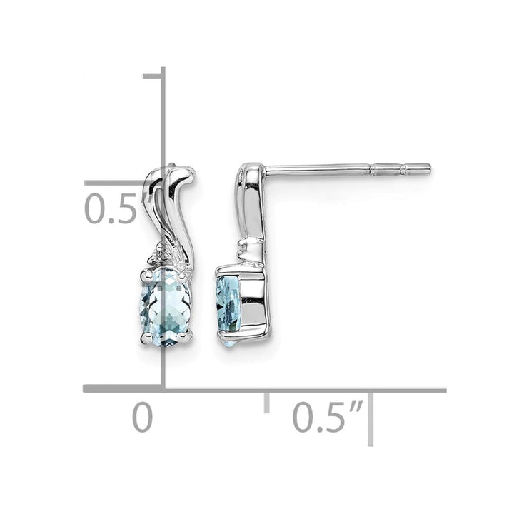 Sterling Silver Dia. & Aquamarine Oval Post Earrings, view 4 of 4