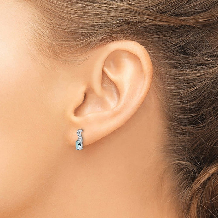 Sterling Silver Dia. & Aquamarine Oval Post Earrings, view 3 of 4