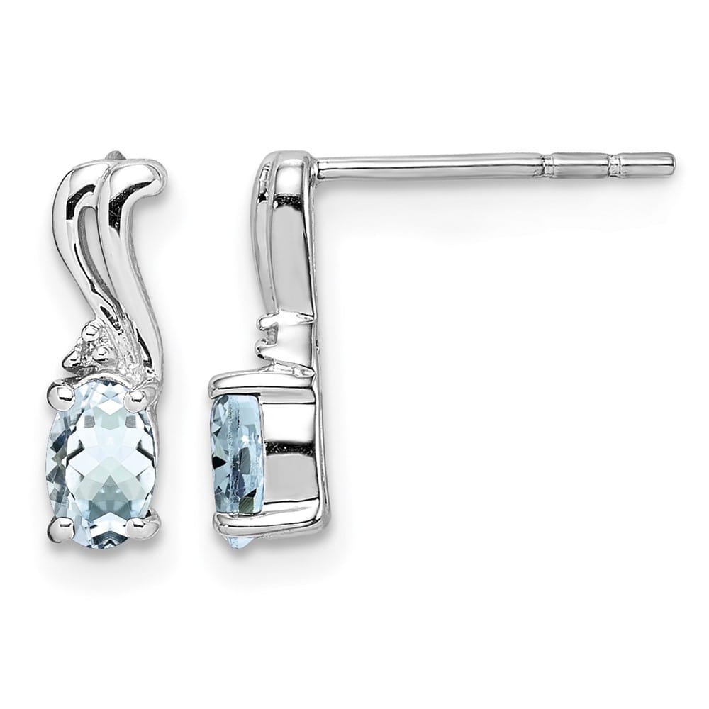 Sterling Silver Dia. & Aquamarine Oval Post Earrings, view 1 of 4