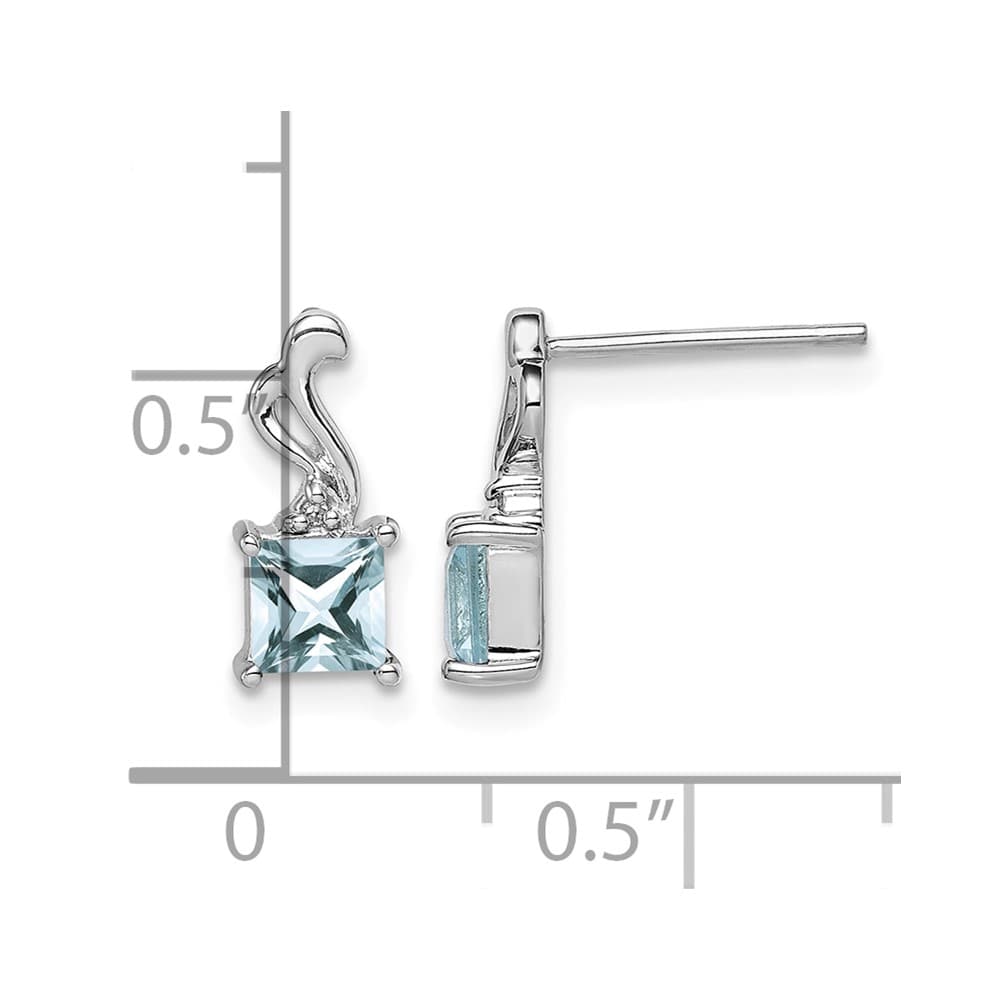 Sterling Silver Dia. Aquamarine Square Post Earrings, view 4 of 4