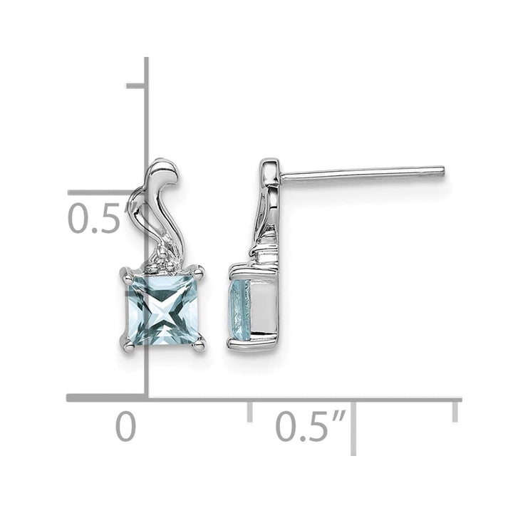 Sterling Silver Dia. Aquamarine Square Post Earrings, view 4 of 4