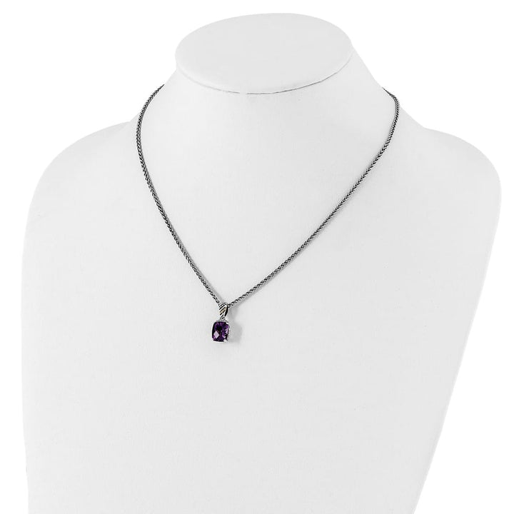 Sterling Silver Diamond Amethyst 18 inch Necklace