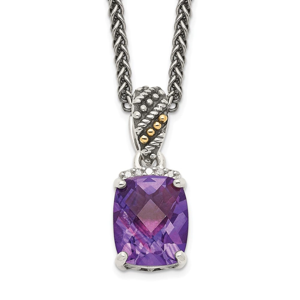 Sterling Silver Diamond Amethyst 18 inch Necklace