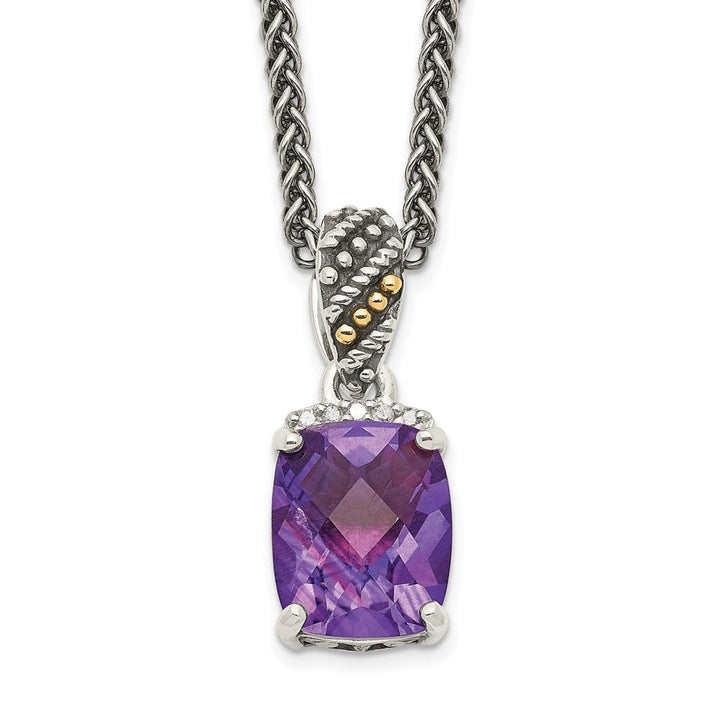 Sterling Silver Diamond Amethyst 18 inch Necklace