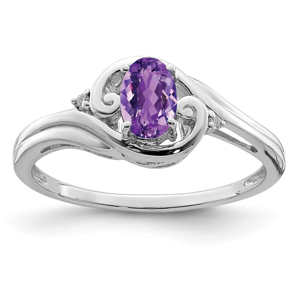 Sterling Silver Diamond & Amethyst Ring