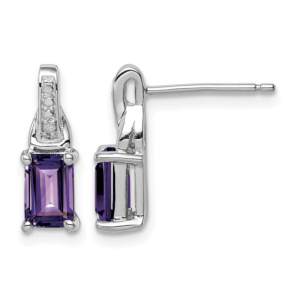Sterling Silver Diamond and Amethyst 13 x 5 mm Earrings, view 1 of 4