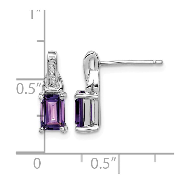 Sterling Silver Diamond and Amethyst 13 x 5 mm Earrings, view 4 of 4