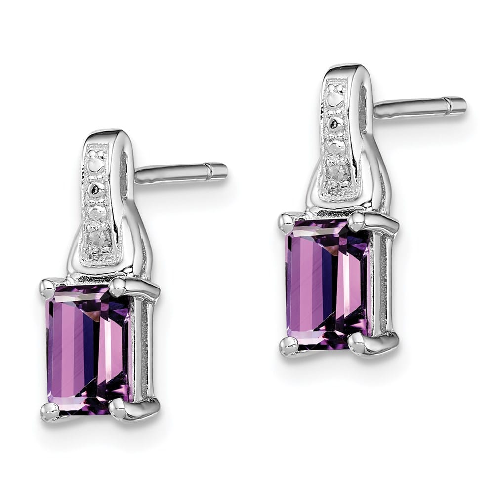 Sterling Silver Diamond and Amethyst 13 x 5 mm Earrings, view 2 of 4