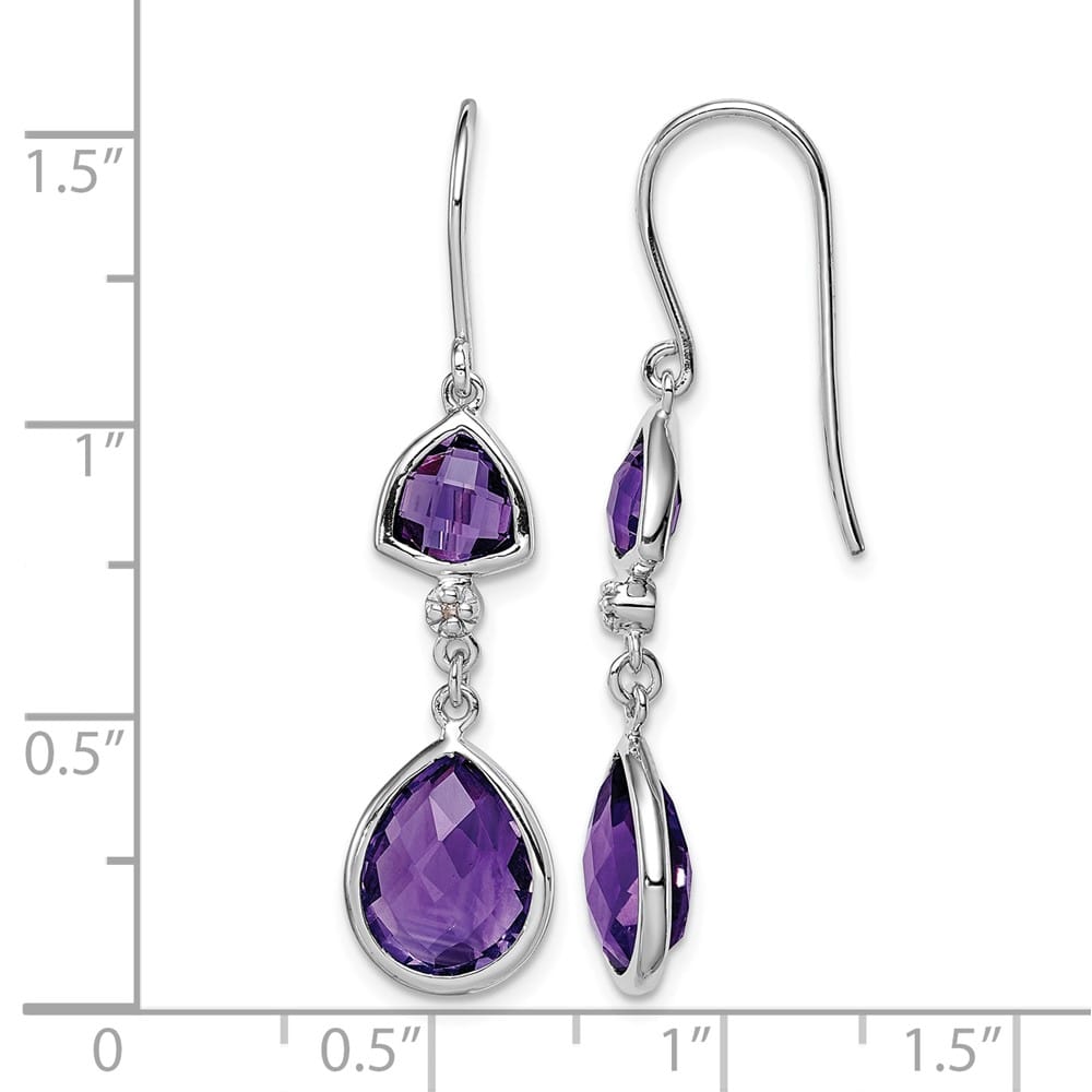 Sterling Silver Diamond and Amethyst Dangle Earrings, view 4 of 4