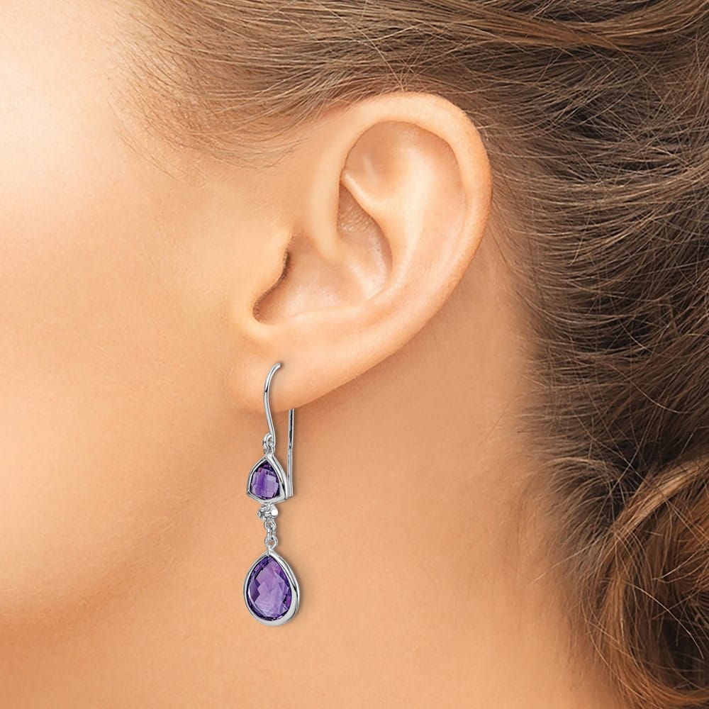 Sterling Silver Diamond and Amethyst Dangle Earrings, view 3 of 4