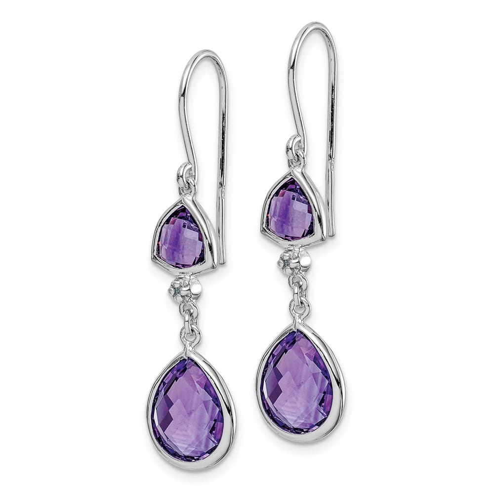 Sterling Silver Diamond and Amethyst Dangle Earrings, view 2 of 4