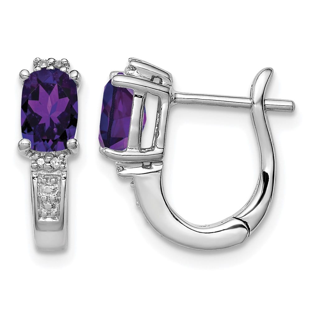 Sterling Silver Diamond and Amethyst Hinged Hoop Earrings, view 1 of 4