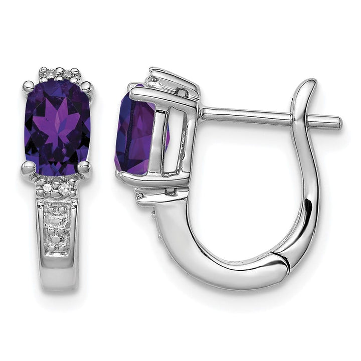 Sterling Silver Diamond and Amethyst Hinged Hoop Earrings, view 1 of 4