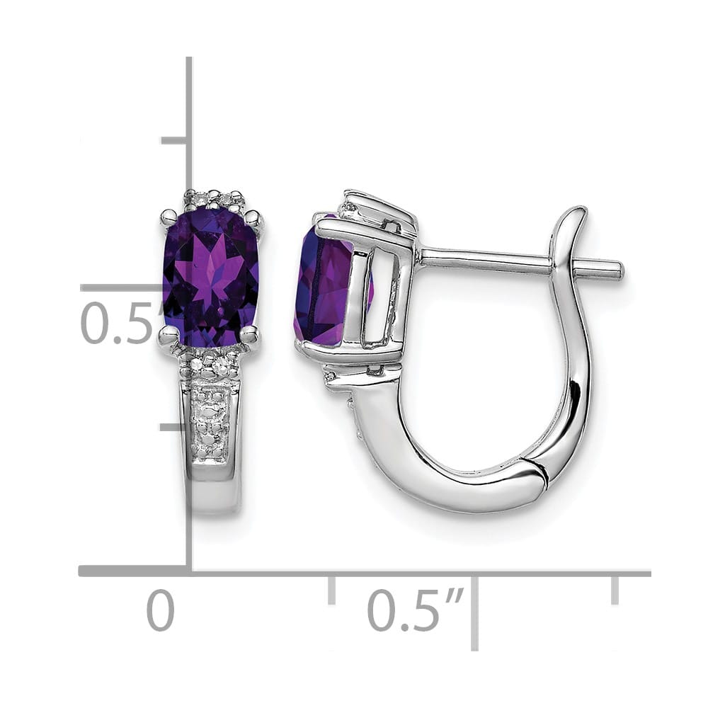 Sterling Silver Diamond and Amethyst Hinged Hoop Earrings, view 4 of 4