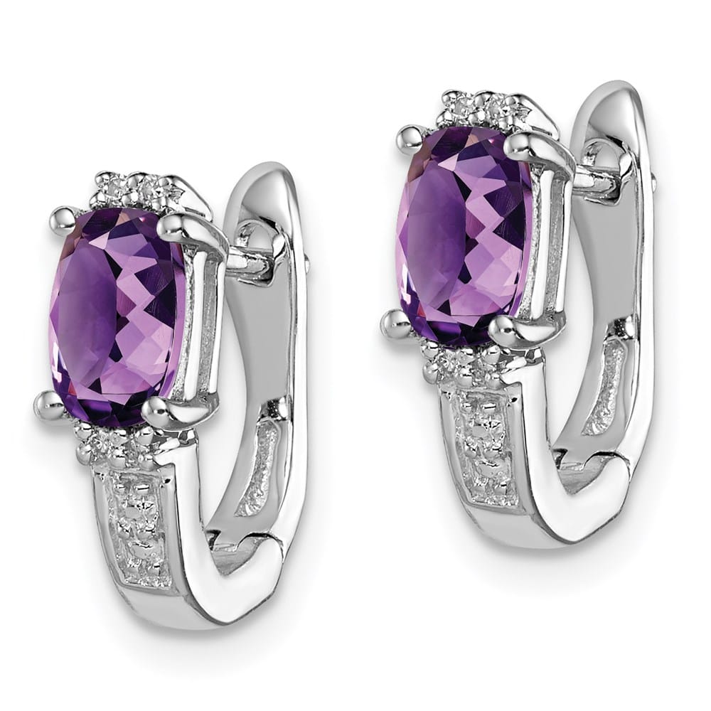 Sterling Silver Diamond and Amethyst Hinged Hoop Earrings, view 2 of 4