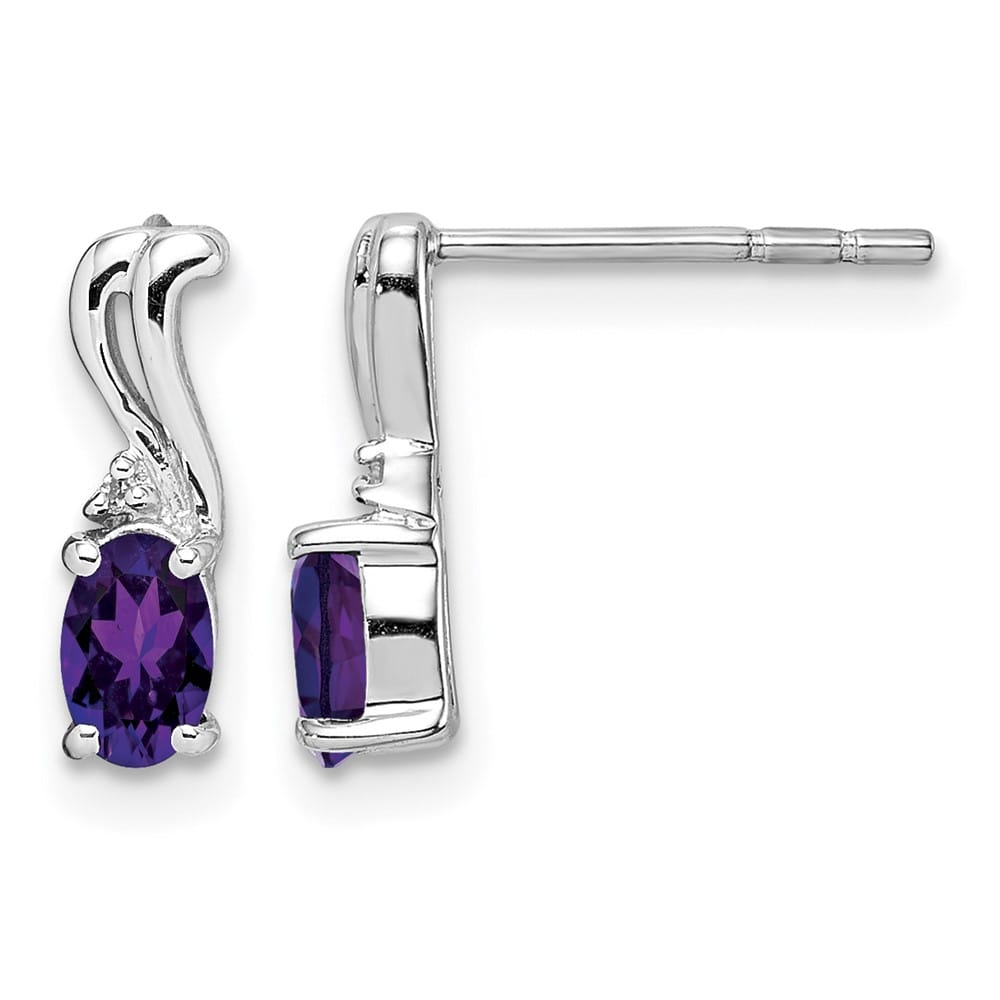 Sterling Silver Diamond and Amethyst Oval Post Earrings, view 1 of 4