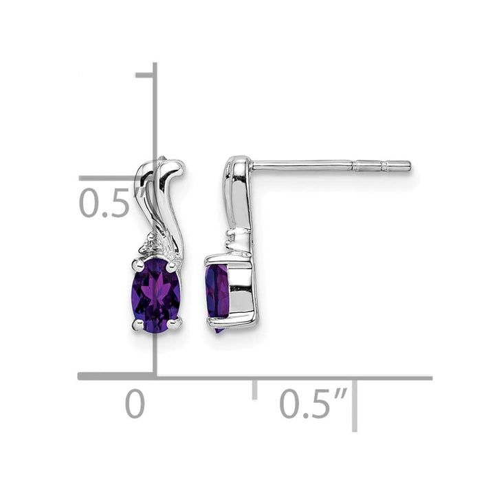 Sterling Silver Diamond and Amethyst Oval Post Earrings, view 4 of 4