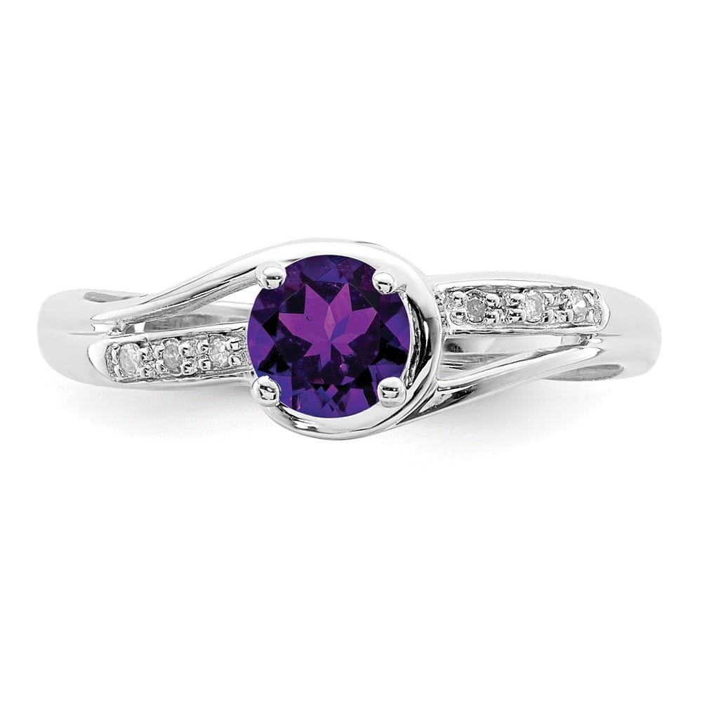 Sterling Silver Diamond and Amethyst Round Ring