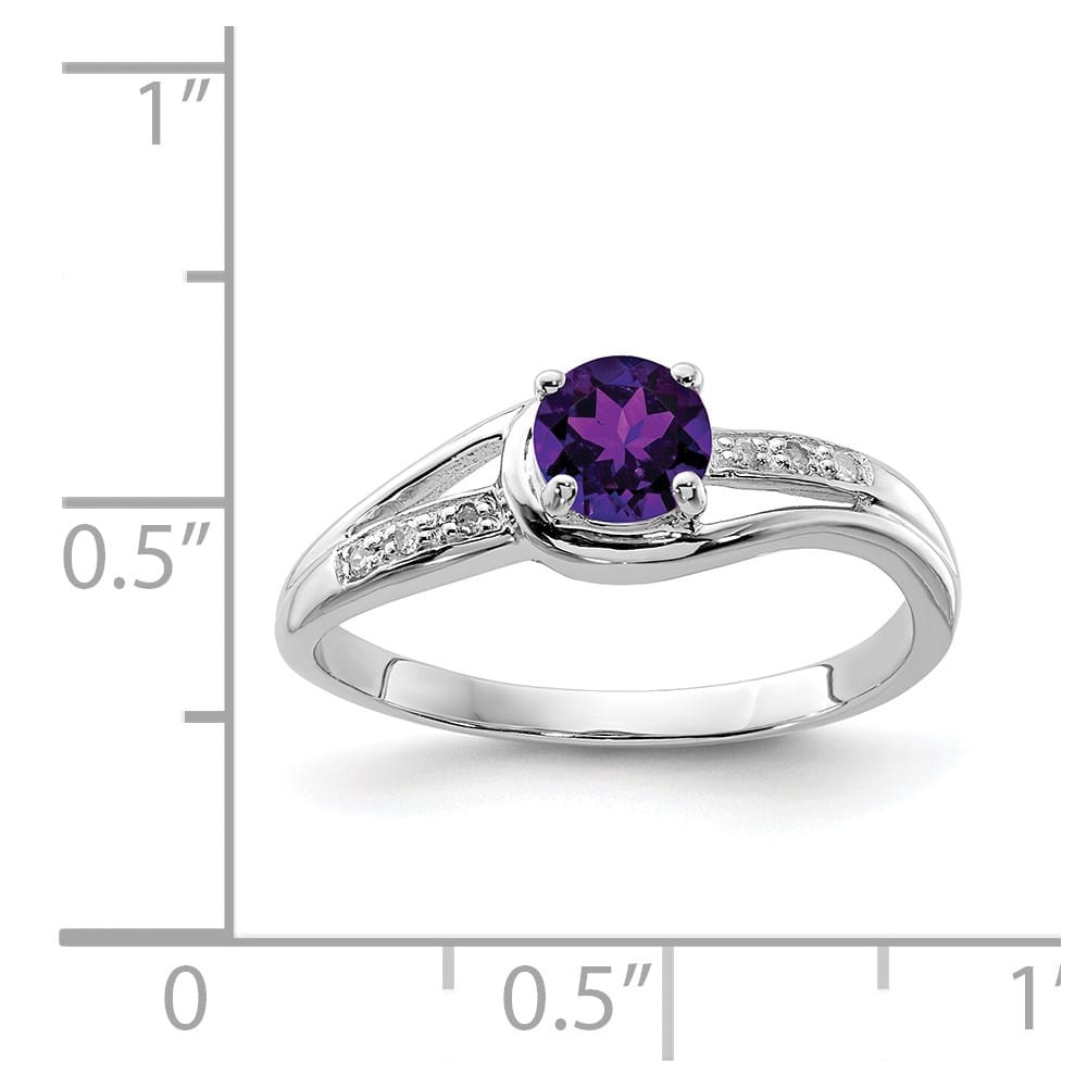 Sterling Silver Diamond and Amethyst Round Ring