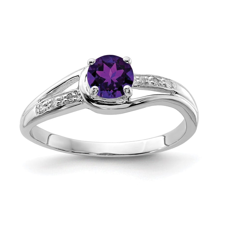 Sterling Silver Diamond and Amethyst Round Ring