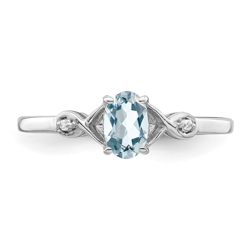 Sterling Silver Diamond and Aquamarine Oval Ring